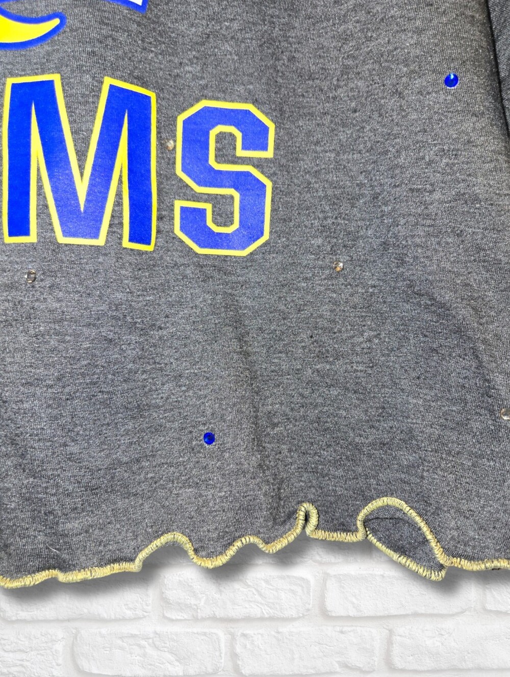 Los Angeles Rams Ruffle Crop Top W/Rhinestones - Picture 6 of 6